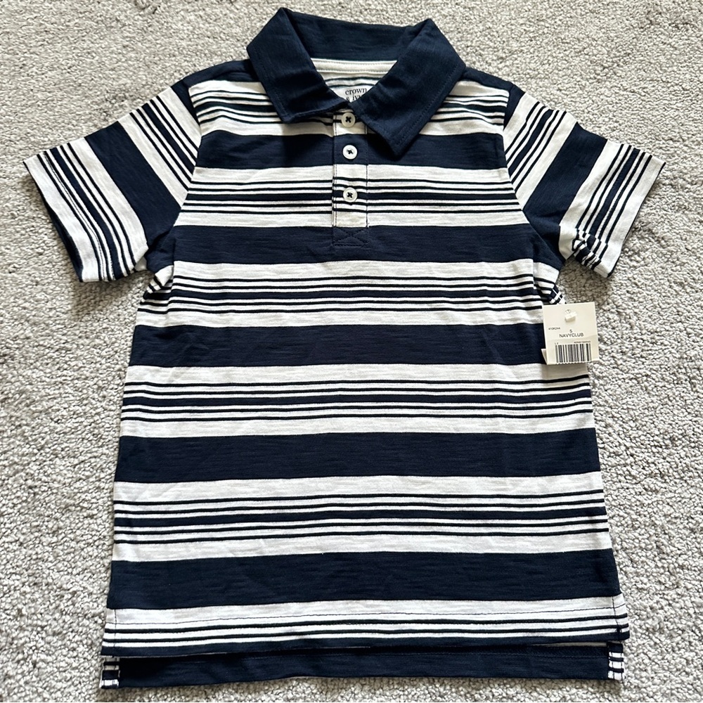 Crown & Ivy Navy and White Striped Kids Polo